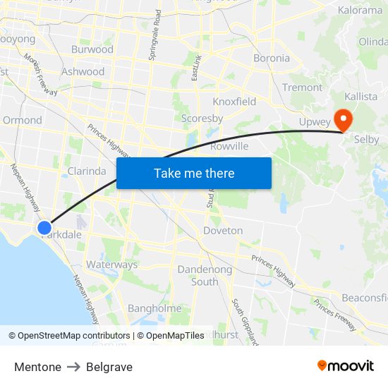 Mentone to Belgrave map