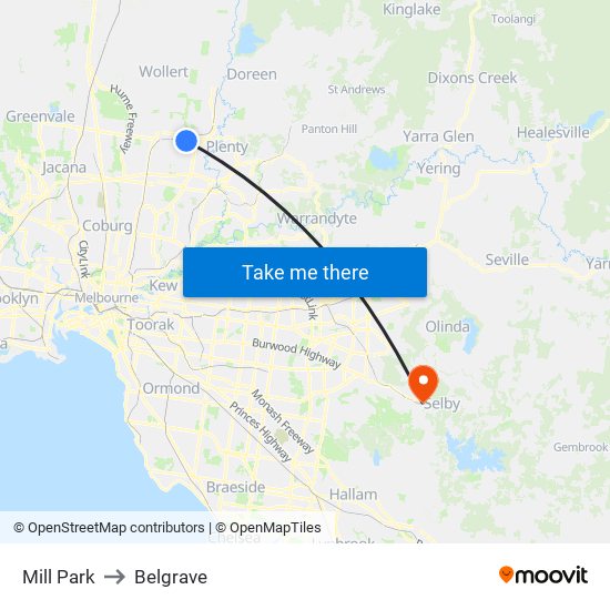 Mill Park to Belgrave map