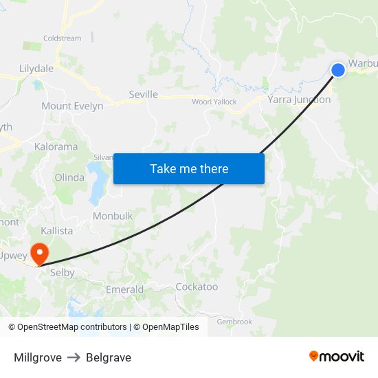 Millgrove to Belgrave map