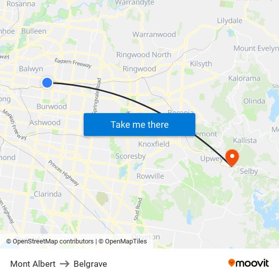 Mont Albert to Belgrave map