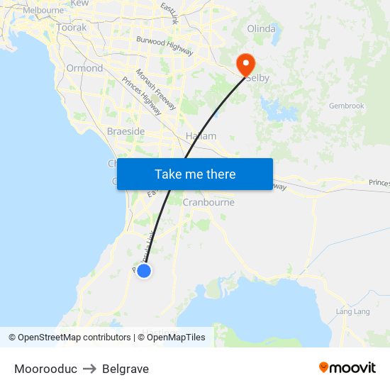 Moorooduc to Belgrave map