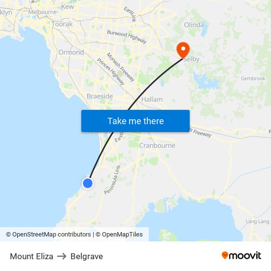 Mount Eliza to Belgrave map