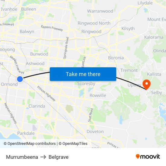 Murrumbeena to Belgrave map