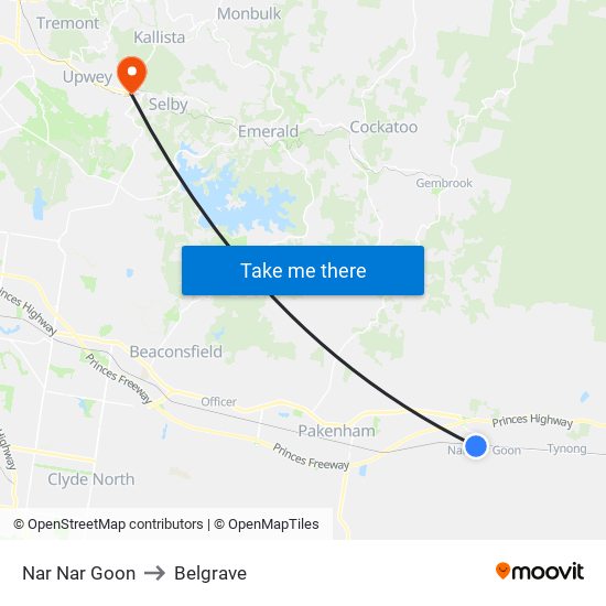 Nar Nar Goon to Belgrave map