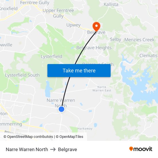 Narre Warren North to Belgrave map