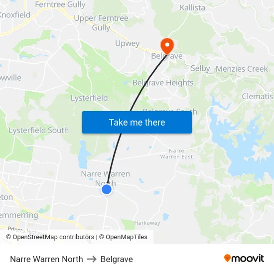 Narre Warren North to Belgrave map