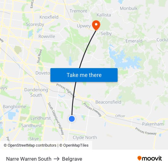 Narre Warren South to Belgrave map