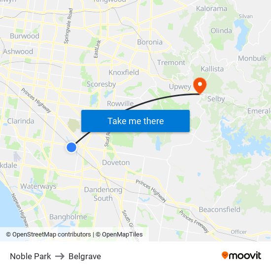 Noble Park to Belgrave map