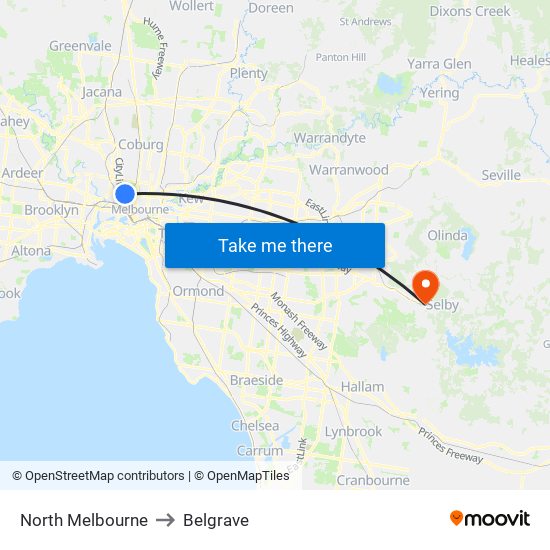 North Melbourne to Belgrave map