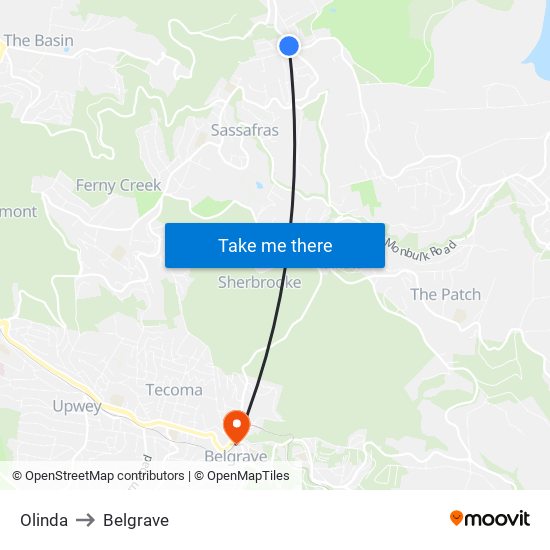 Olinda to Belgrave map