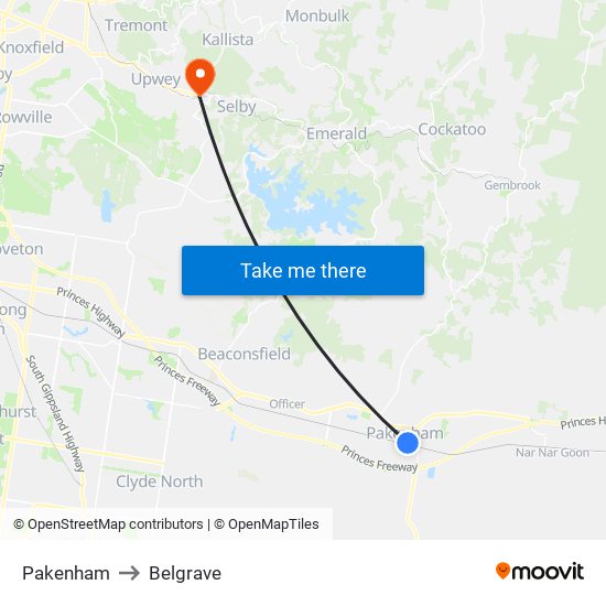 Pakenham to Belgrave map