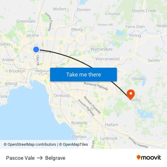 Pascoe Vale to Belgrave map