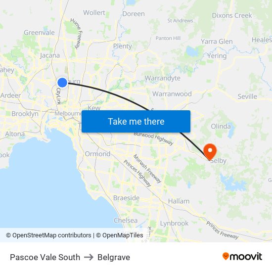 Pascoe Vale South to Belgrave map