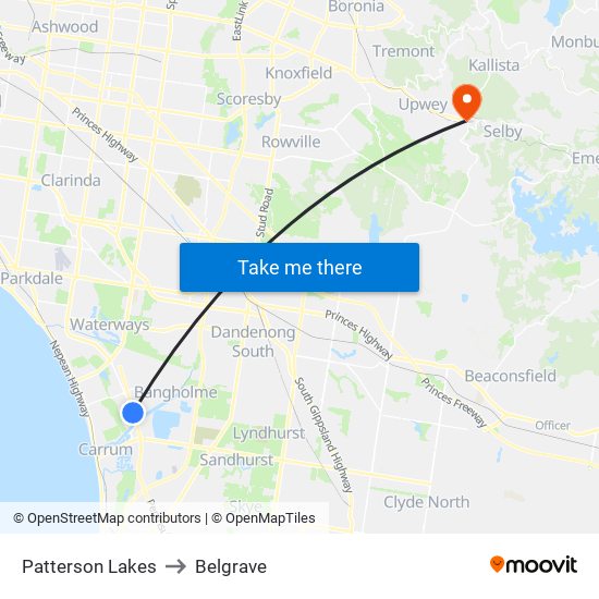 Patterson Lakes to Belgrave map