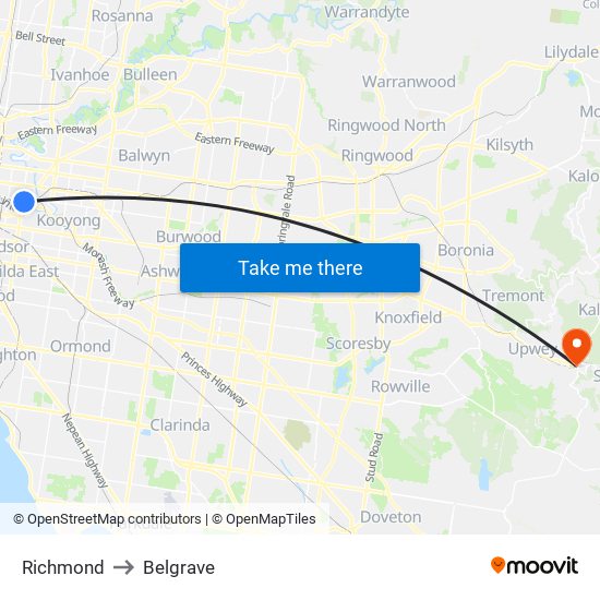 Richmond to Belgrave map