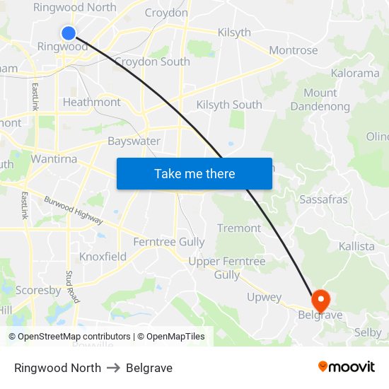 Ringwood North to Belgrave map