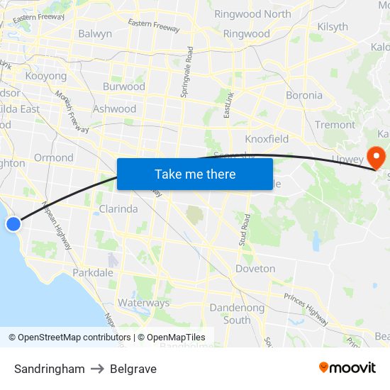 Sandringham to Belgrave map