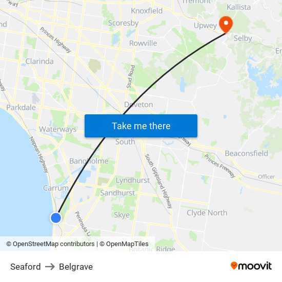 Seaford to Belgrave map