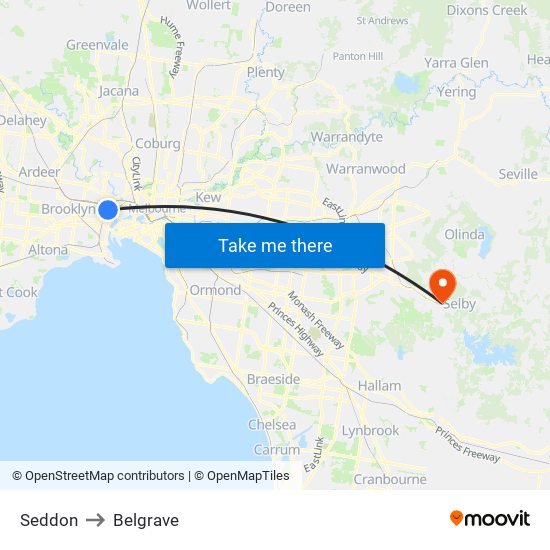 Seddon to Belgrave map