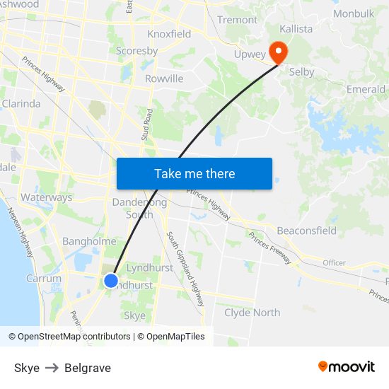 Skye to Belgrave map