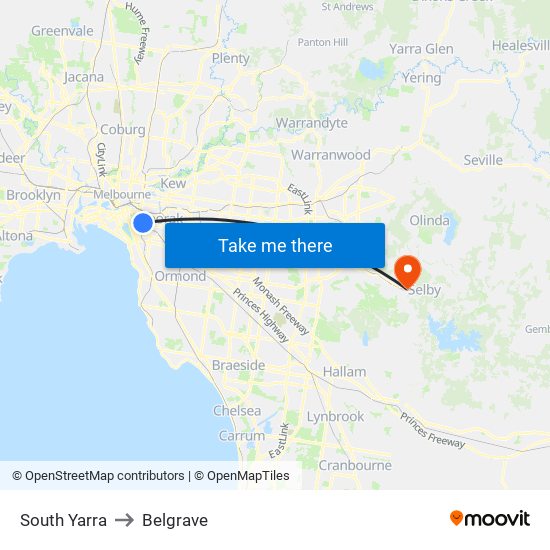 South Yarra to Belgrave map