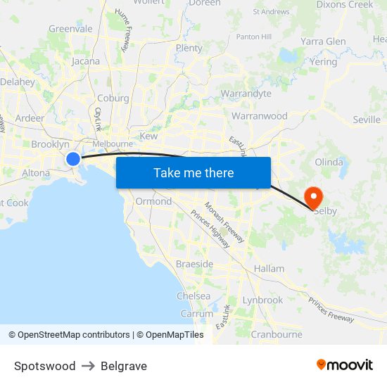 Spotswood to Belgrave map