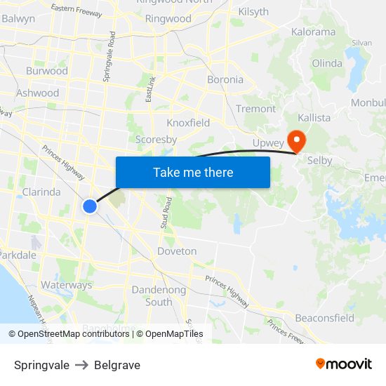 Springvale to Belgrave map