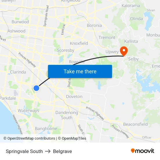 Springvale South to Belgrave map
