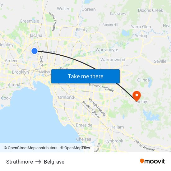 Strathmore to Belgrave map