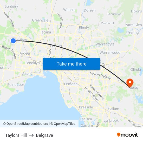 Taylors Hill to Belgrave map