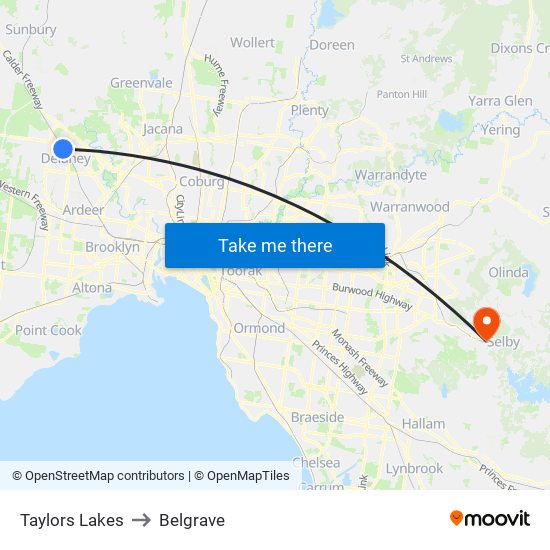 Taylors Lakes to Belgrave map