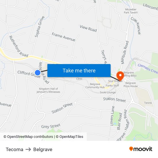 Tecoma to Belgrave map