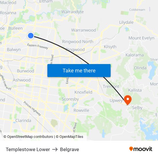 Templestowe Lower to Belgrave map