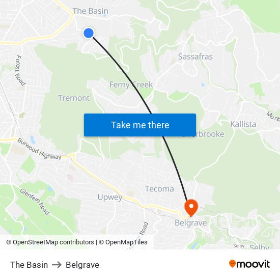 The Basin to Belgrave map