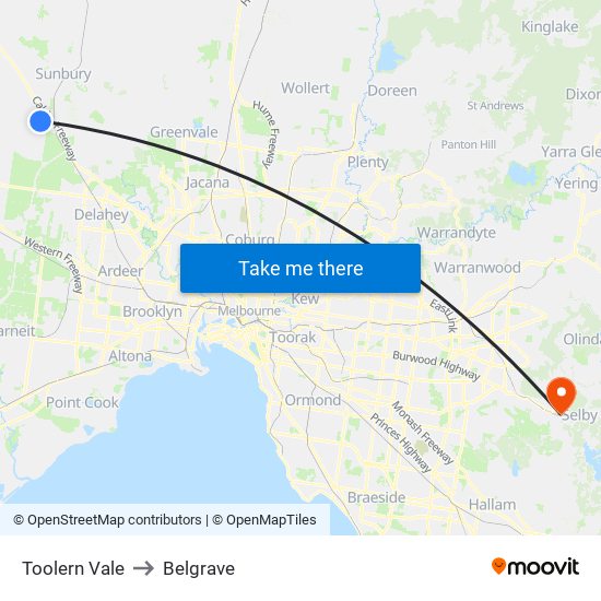 Toolern Vale to Belgrave map