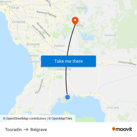 Tooradin to Belgrave map