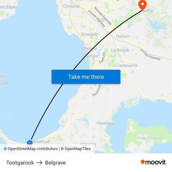 Tootgarook to Belgrave map