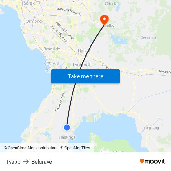 Tyabb to Belgrave map