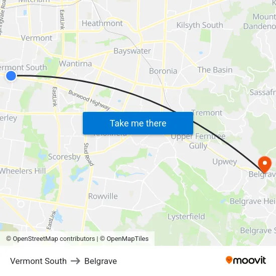 Vermont South to Belgrave map