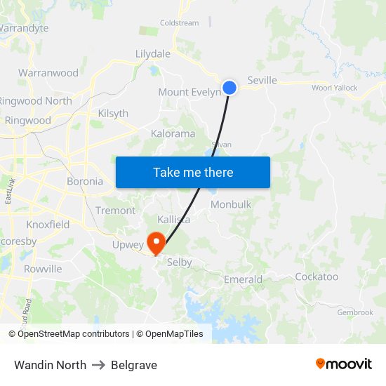 Wandin North to Belgrave map