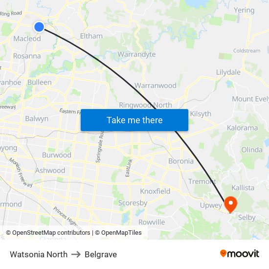 Watsonia North to Belgrave map