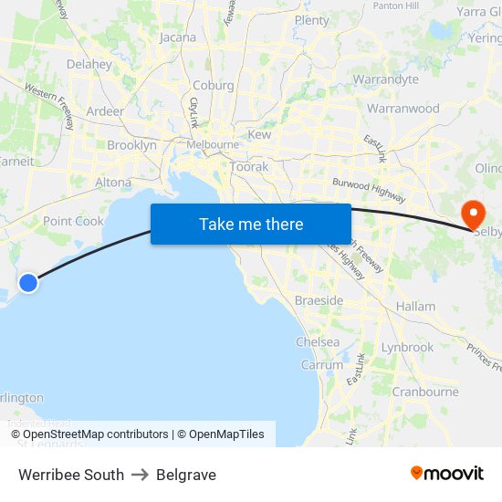 Werribee South to Belgrave map