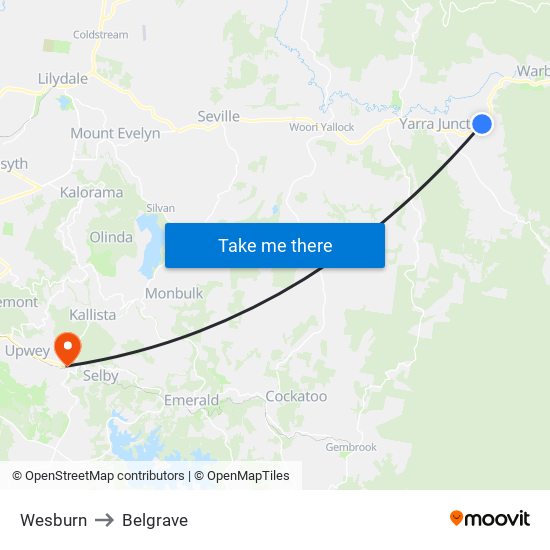 Wesburn to Belgrave map