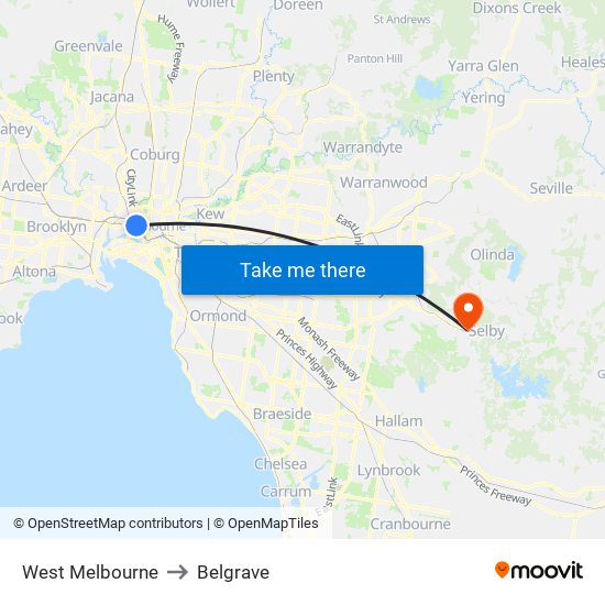 West Melbourne to Belgrave map