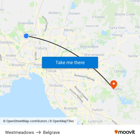 Westmeadows to Belgrave map