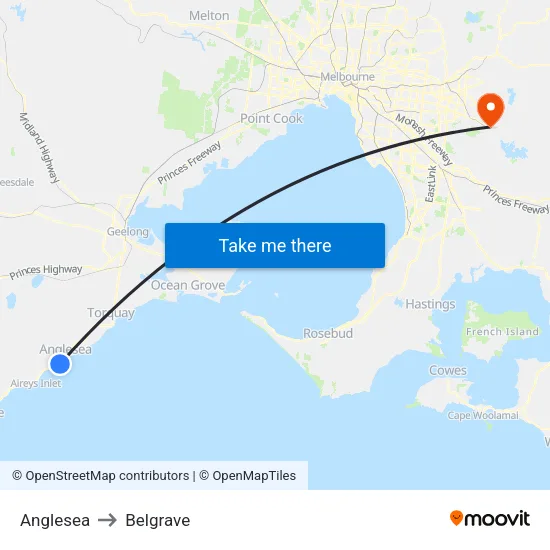Anglesea to Belgrave map