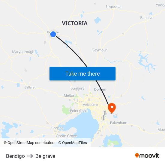 Bendigo to Belgrave map