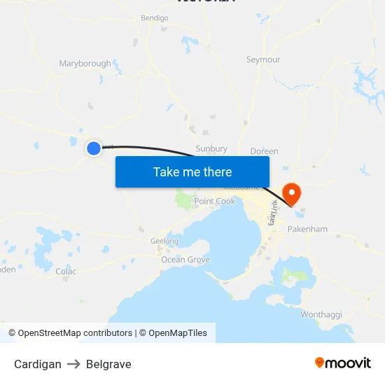 Cardigan to Belgrave map