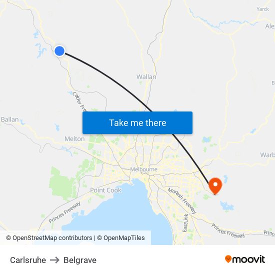 Carlsruhe to Belgrave map