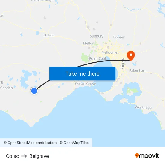 Colac to Belgrave map